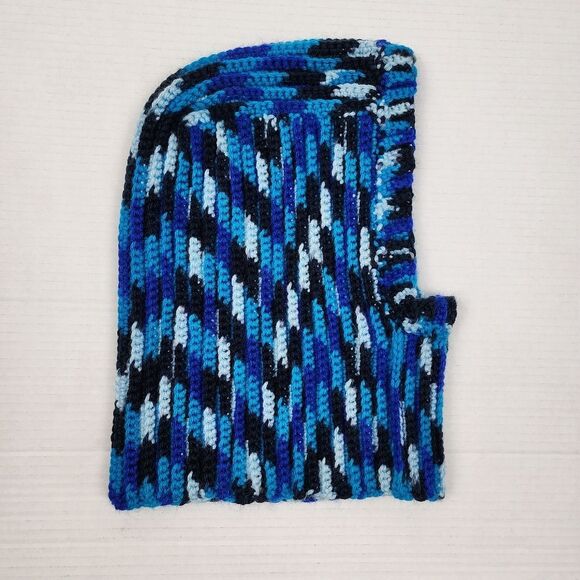 New Handmade Crochet Ribbed Balaclava Blue & Black Mask Hood Hats main image 11